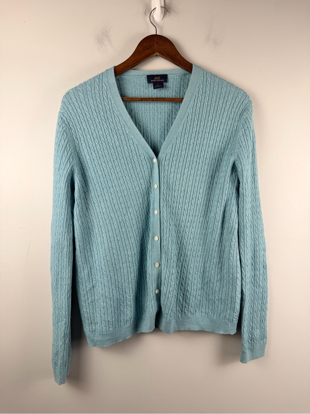 Brooks brothers Silk Cashmere Cable knit blue button down cardigan size large